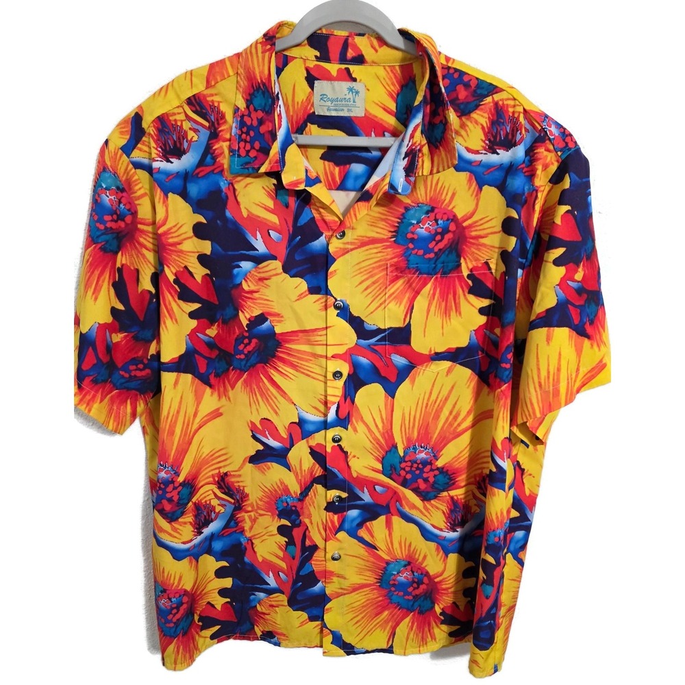 Royaura Mens 3XL Multicolor Floral Hawaiian Short Sleeve Button Casual Shirt